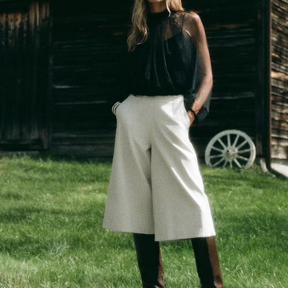 Anthropologie Pants - Beatrice B Met Faux Leather Culottes Cream Pants